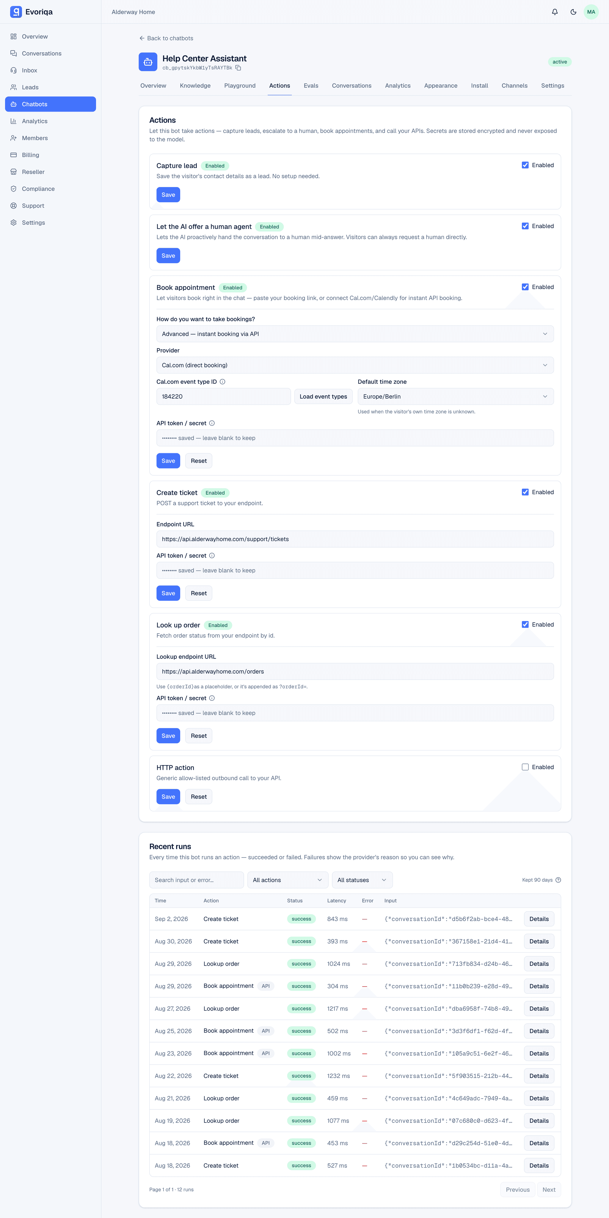 Agents that take action in the Evoriqa dashboard